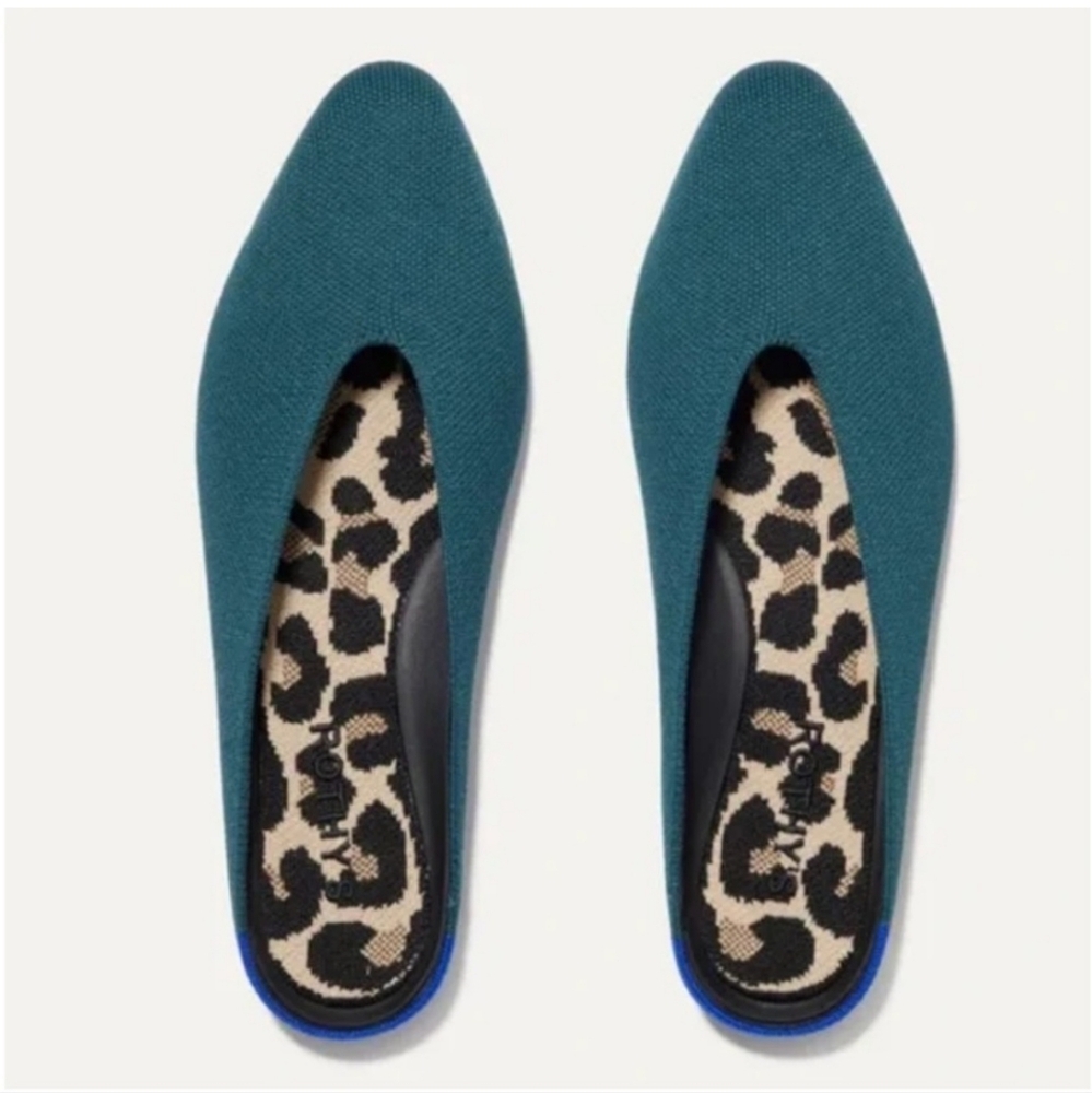 Rothy's Teal Flats with Leopard Print Insole